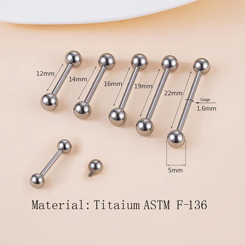 G23 Titanium Industrial Barbell Balls Tongue Ring Lip Nipple Bar Stud 16G/14G PIERC Helix Ear bar Piercing Unisex Body Jewelry