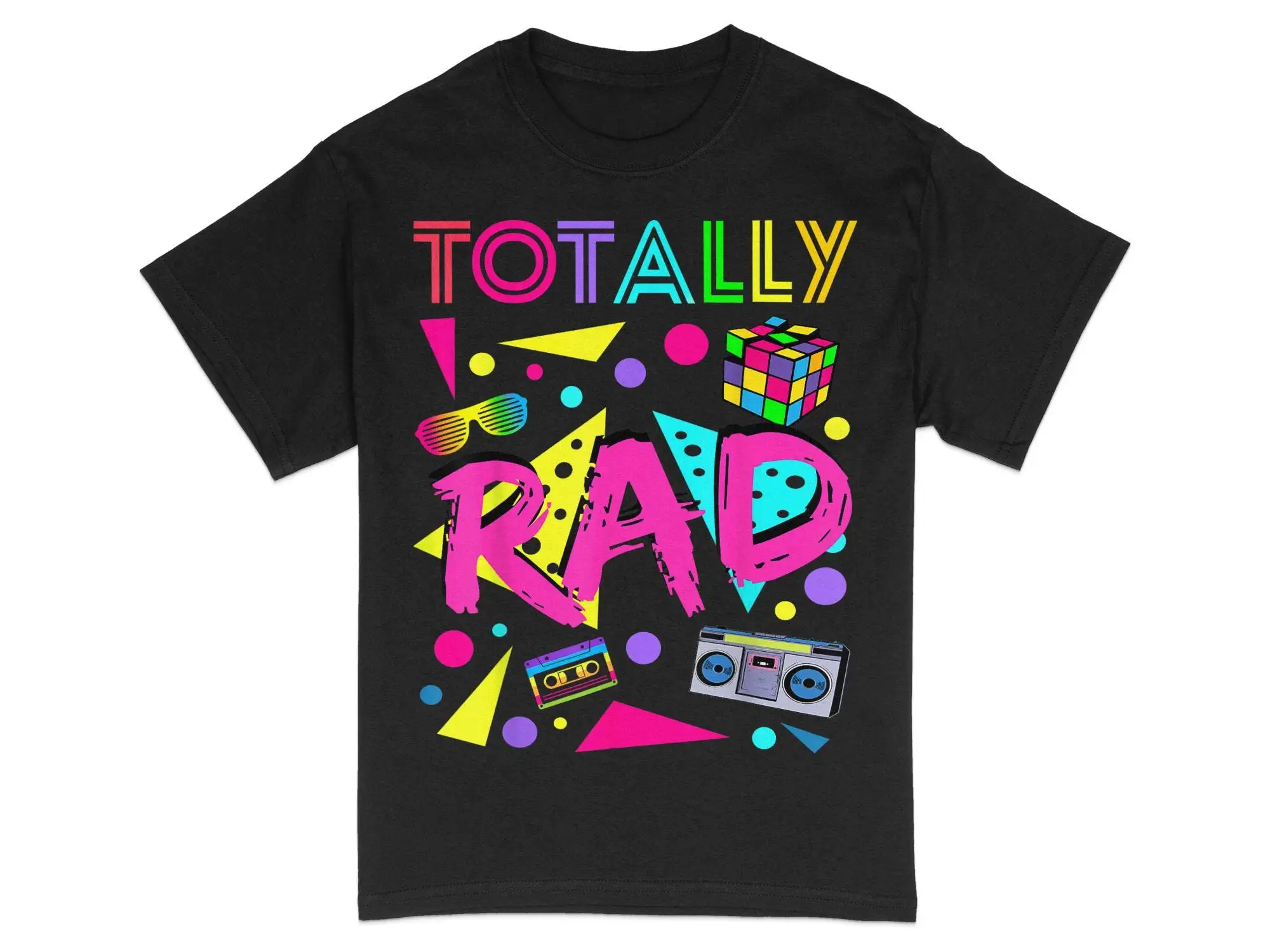 Retro 80s T Shirt Totally Rad Neon s Vintage Cassette Boombox 90s Throwback Nostalgic Summer Fashion Top