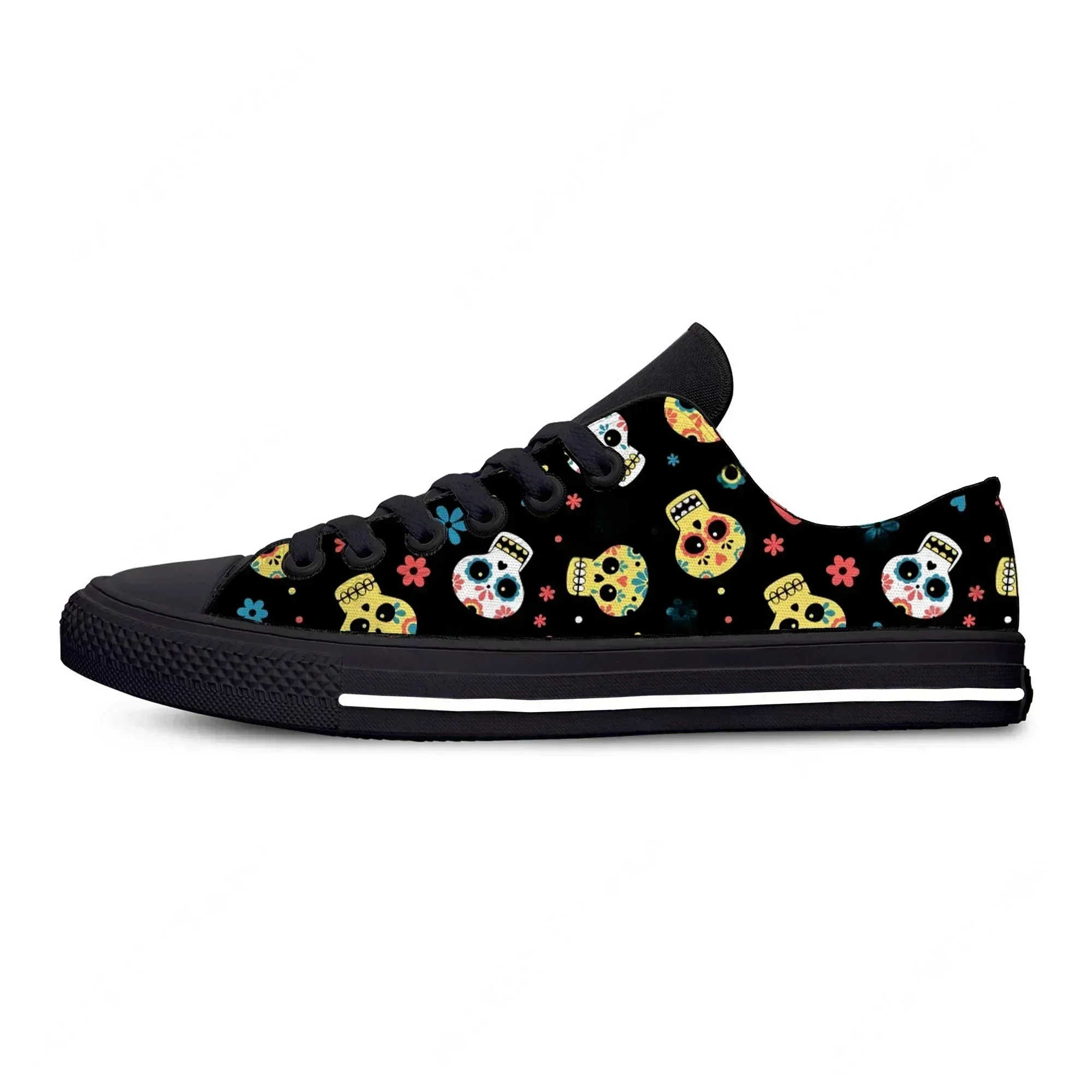 Mexican Sugar Skull Canvas Sneakers for Men & Women, Low Top Casual Board Shoes