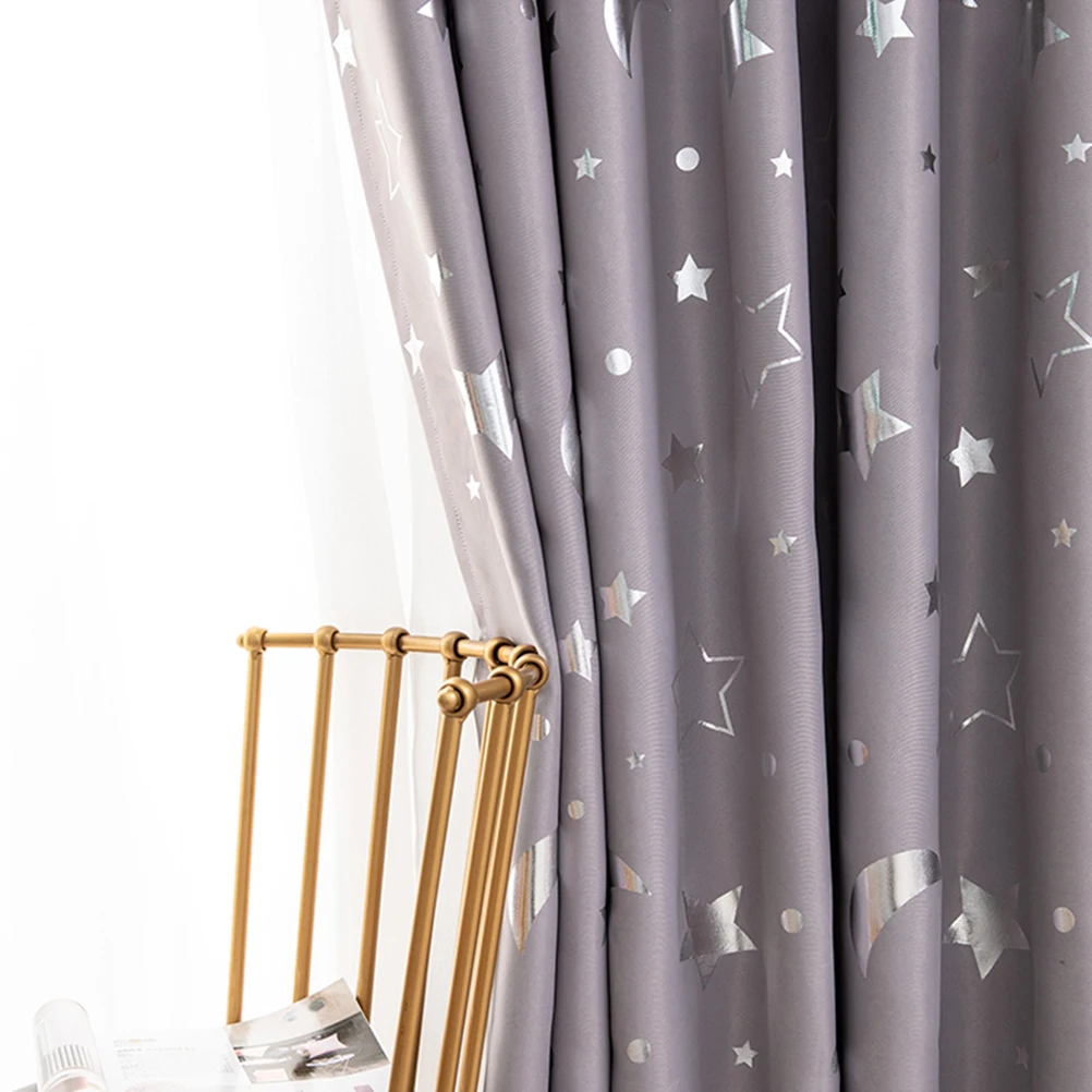 Rideau de fenêtre en Polyester, 1 pièce, isolation thermique occultante, 100x250Cm, gris, argent, étoiles, lune, imprimé, pour salon, chambre à coucher, coulissant