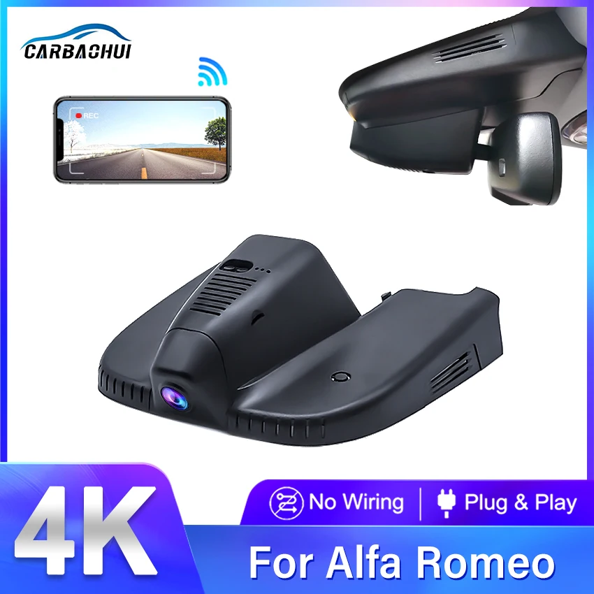 4K 2160P Plug and Play Car DVR Wifi Dashcam For ALFA ROMEO Giulia Quadrifoglio GTA Veloce Stelvio Quadrifoglio 2015 2016-2022