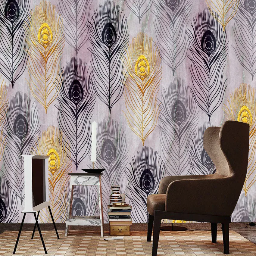 ورق حائط مخصص قابل للتقشير واللصق لتزيين غرفة المعيشة، أوراق اتصال لديكور المنزل، أثاث ريش، تجديد الأريكة، جدارية للتلفزيون #5