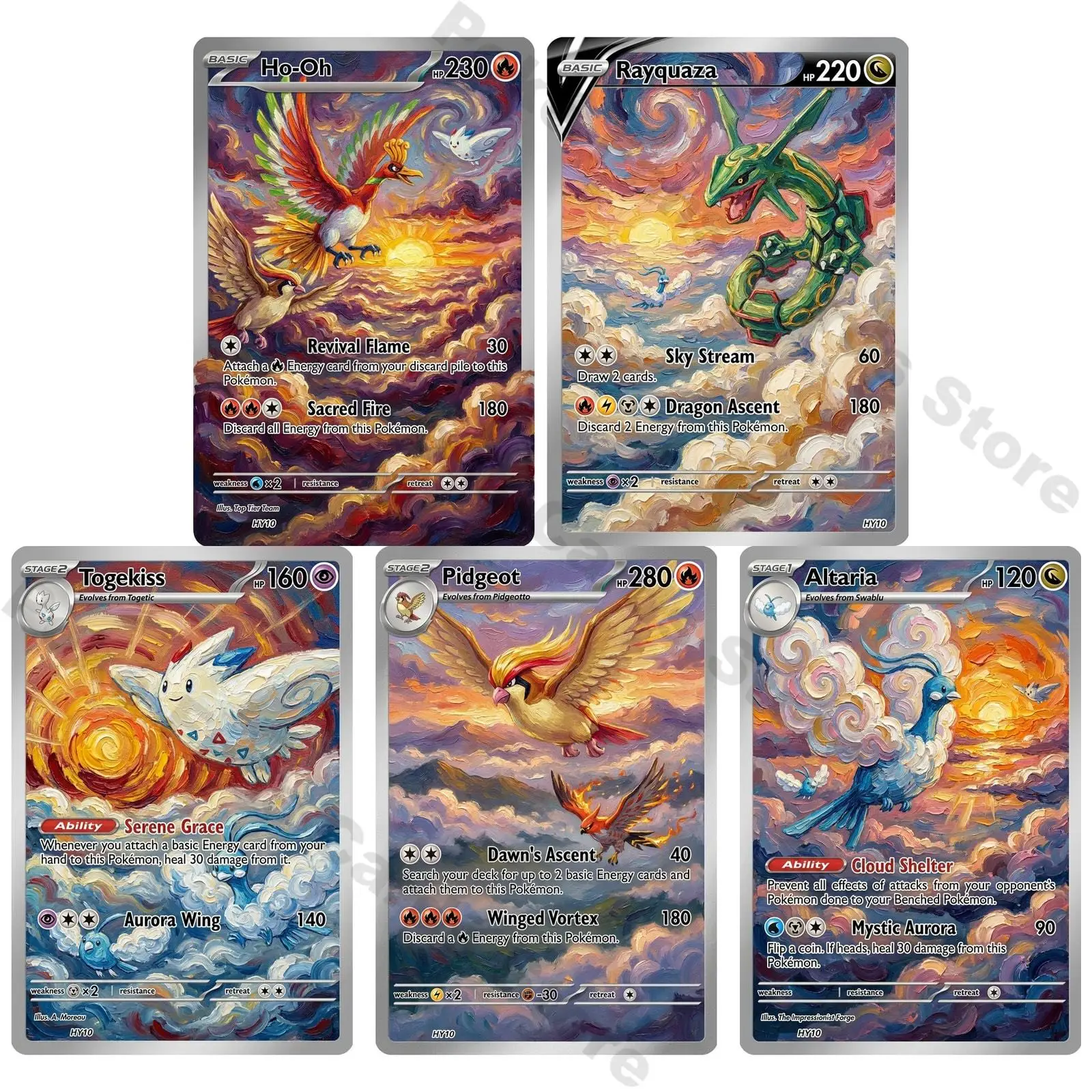 PTCG Cards PTCG Oil Painting Style Custom Trading Game Full Art Ho Oh Togekiss Collection Cards Rare Cards Set PTCG Gift