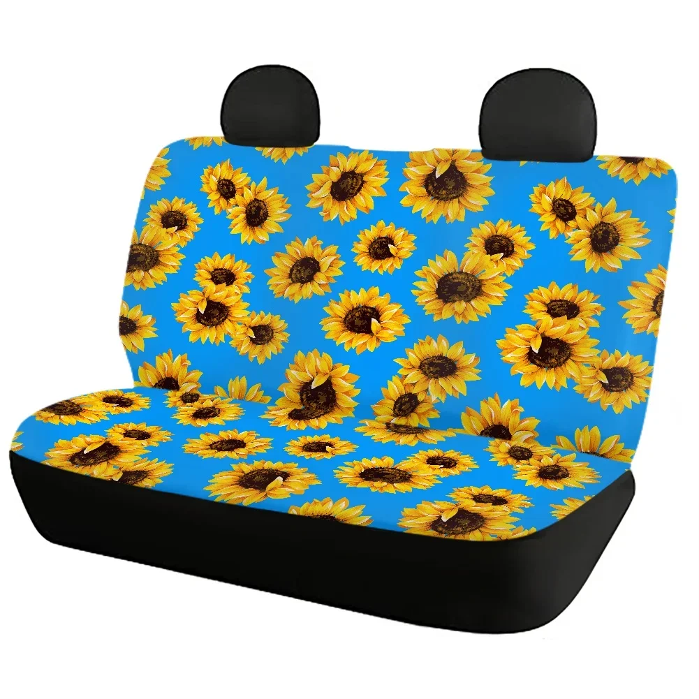 Car Front & Rear Seat Covers Blue Sunflower Pattern Set of 4 Auto Seat Protector Fit for Truck Van SUV Universal Fit