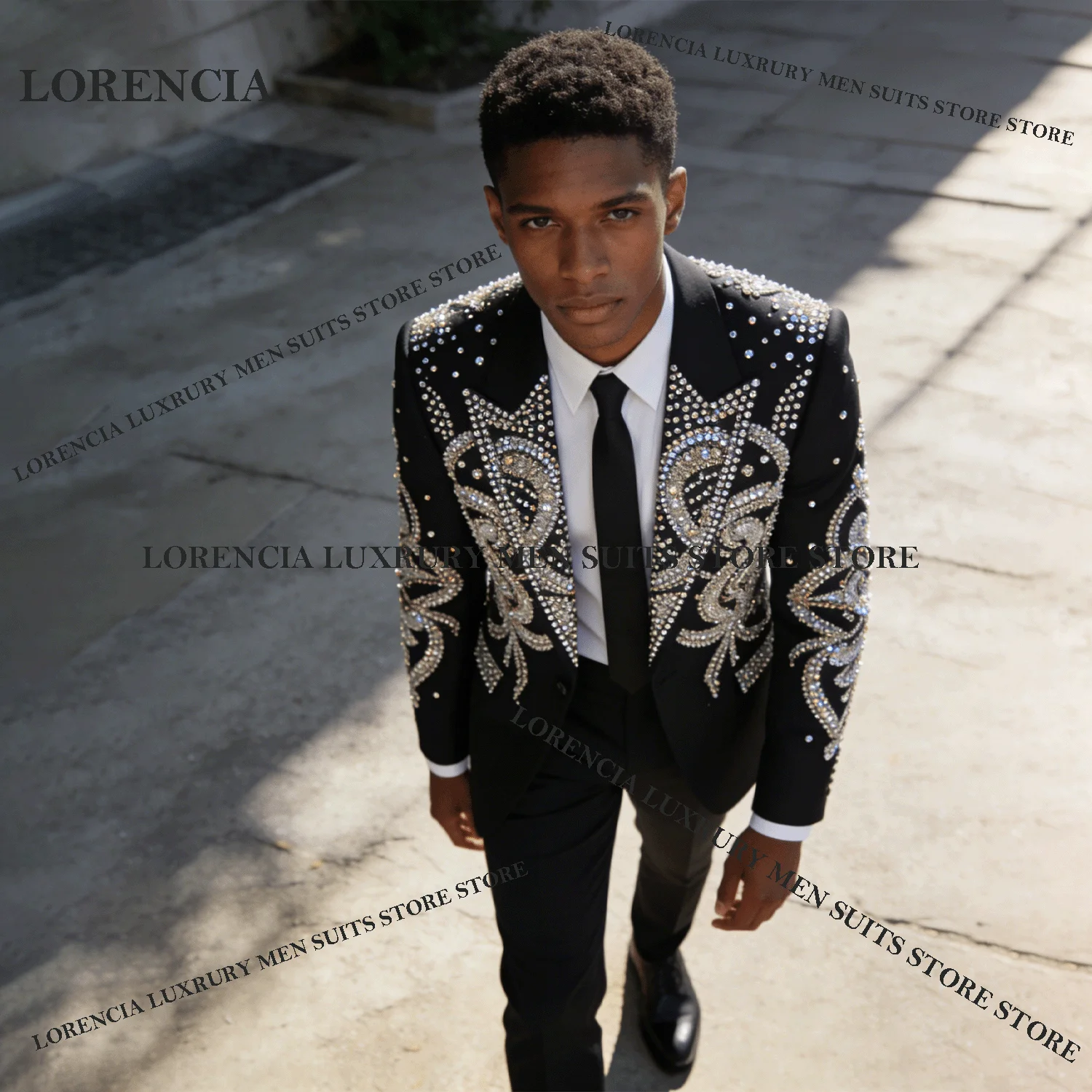 Exquisite Men Diamond Design Suits Elegant Wedding Tuxedos Sparkly Customized Slim Ropa hombre 2 Pieces Sets Groom Male Blazers