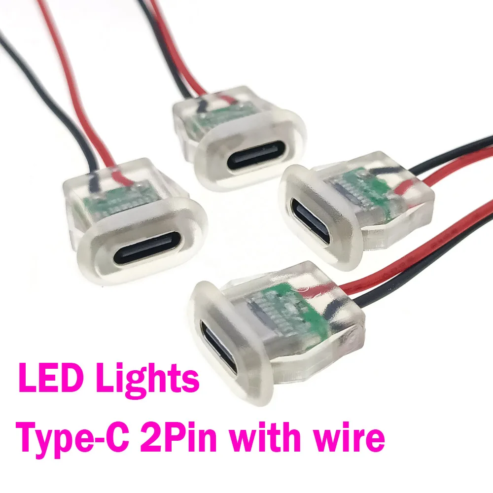 

TYPE-C Female Connector Jack 2pin USB Type C 3A Input Output Charging Socket With LED lights Plate Waterproof USB-C Power Port