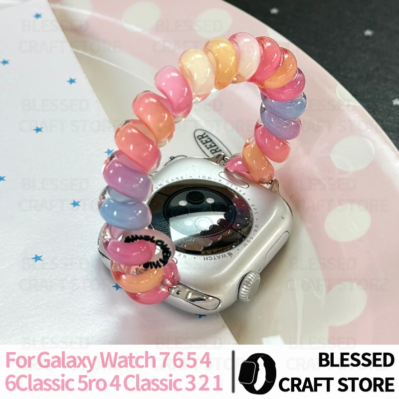 Stretchy Resin Telephone Line Watch Strap for Samsung Galaxy Watch7 6 5 4 FE Dopamine Ladies Sport Bracelet for Garmin 20mm 22mm