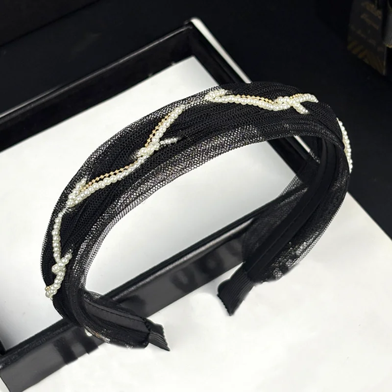 

French Mesh Hair Bands Headband Fashionable Wave Braid Pearl Hairbands Hair Clips Women Face Wash and Makeup Hair Accessories