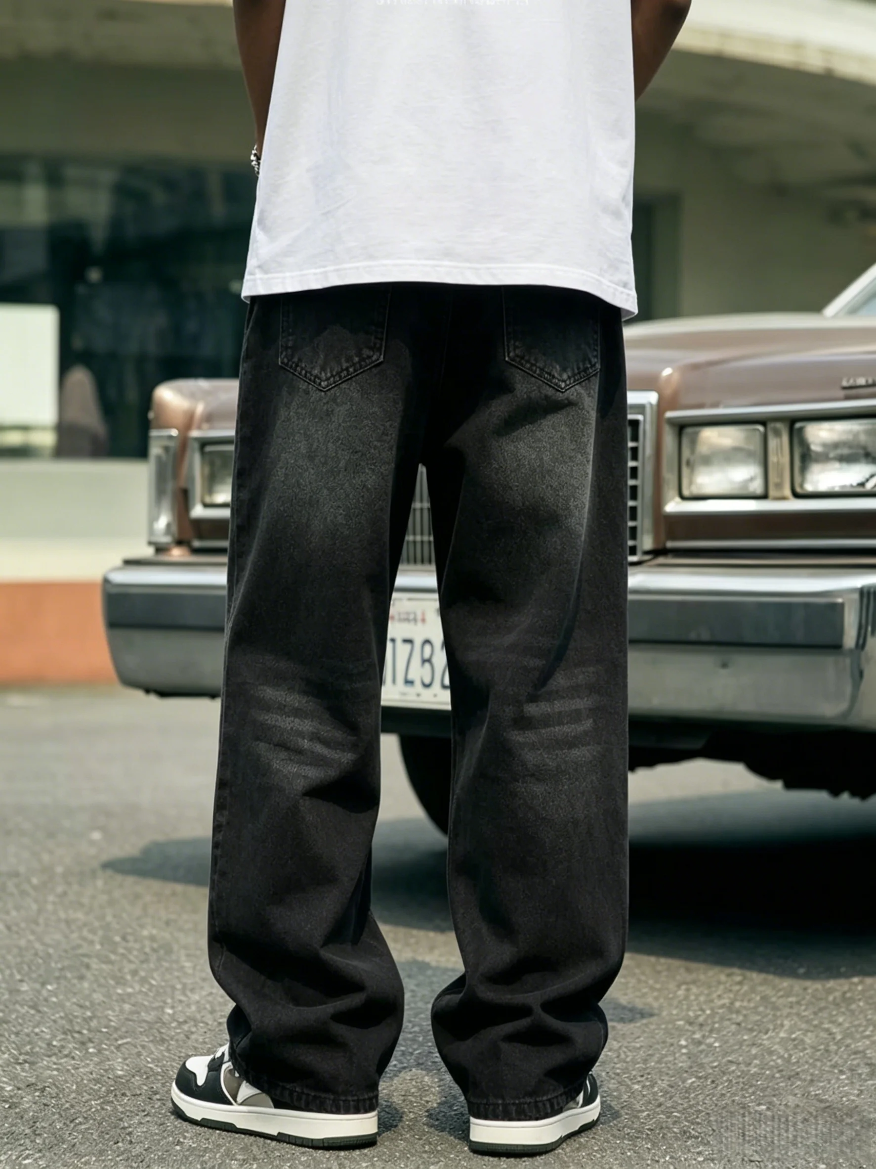 Jeans Men Black Gradient Faded Baggy Straight Denim Pants High Waist Loose Fit Vintage Y2K Hip Hop Skater Streetwear Long Trouse