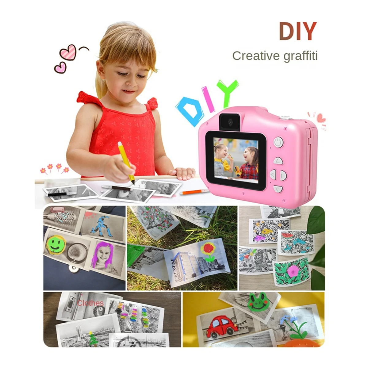 كاميرا X62A_Kids للطباعة الفورية مع كاميرا 1080 بكسل هدية عيد ميلاد باللون الوردي