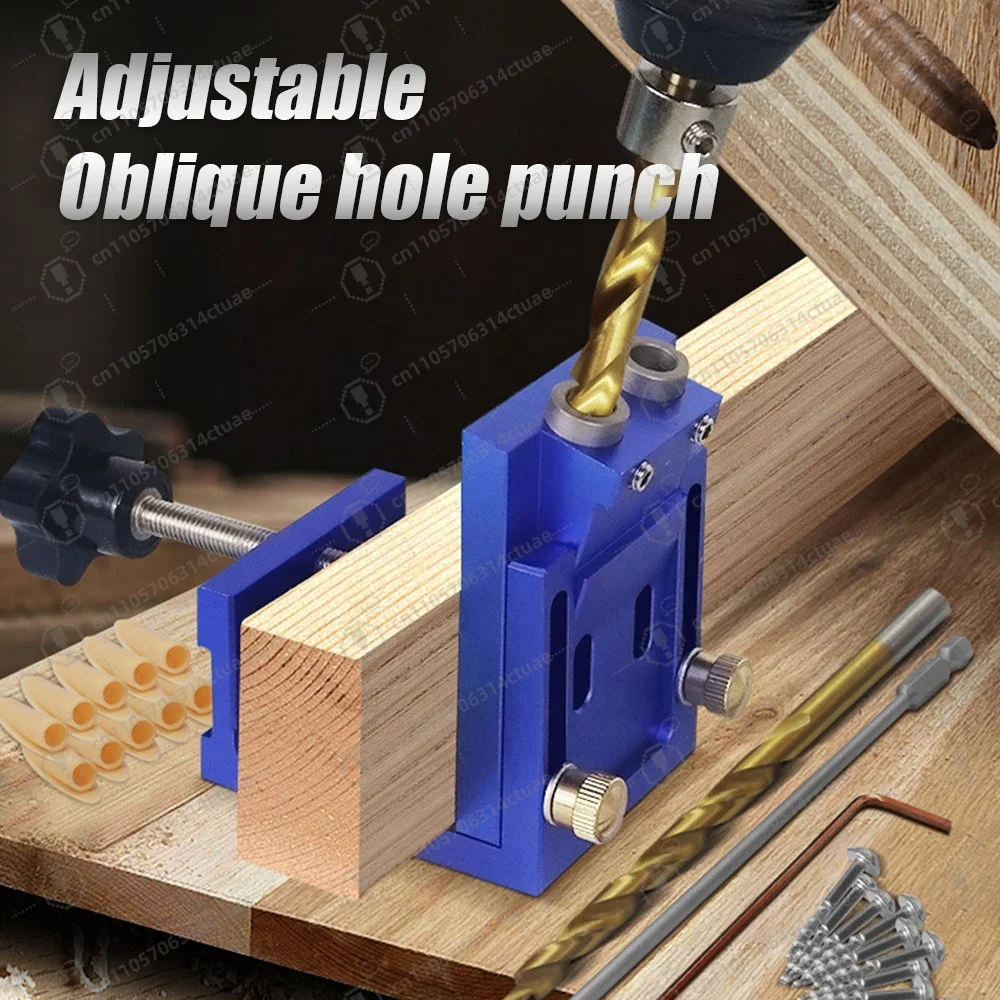 

Adjustable Woodworking Pocket Hole Clamp Kit 3-in-1 Locating Pin Drilling Guide Positioner for Precision Wood Joinery