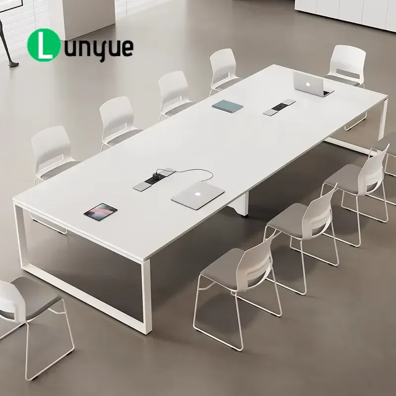 Modern Minimalist Solid Wood Rectangle Conference Table White Detachable Commercial Negotiation Desk for Office Meeting Room