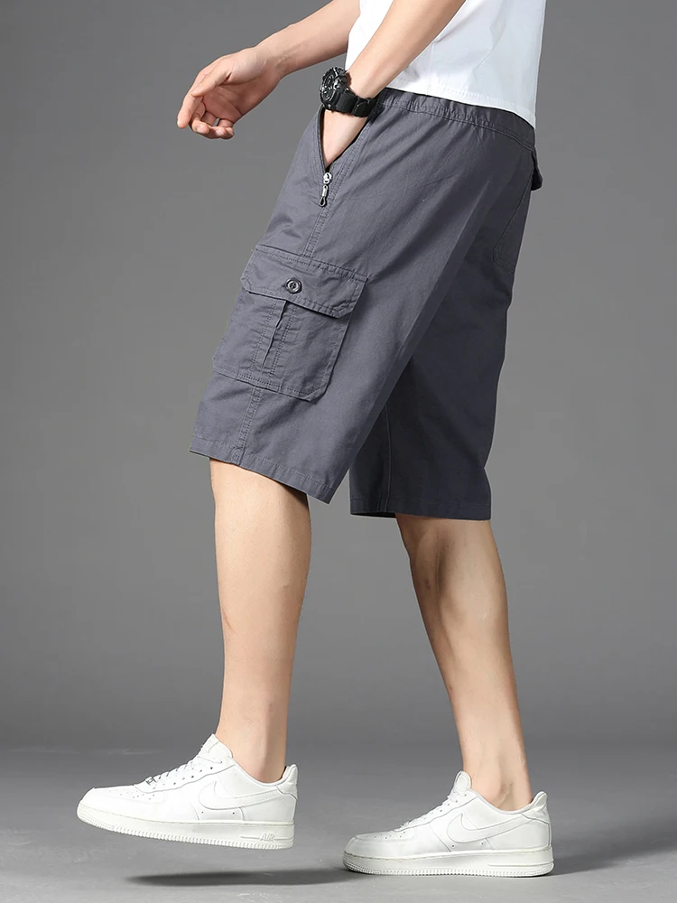 

Summer Thin Cotton Loose Men's Straight Leg Work Pants Multi-Pocket Casual Shorts Dad Clothes Fashion Urban Style Loose Fit