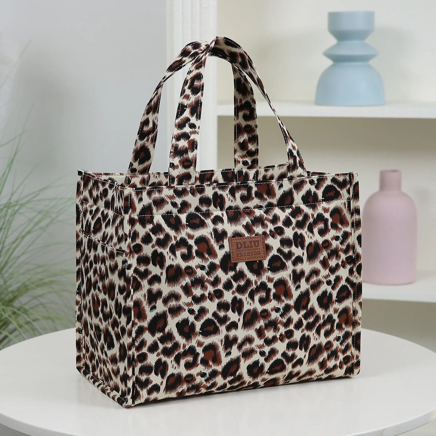 Large-Capacity Lunch Bag, Aluminum Foil Lining, Leopard Print Pattern, Lunch Box Storage Bag, Handbag, Suitable for Work, School
