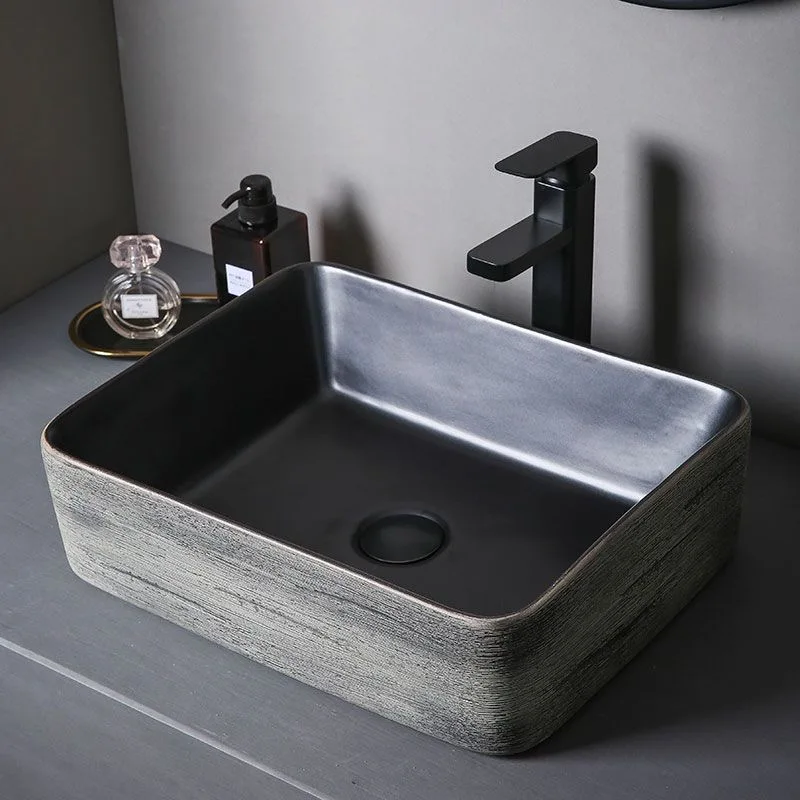 Hot Selling Modern Style Black Antique Sink Rectangular Wash Basin With Drainer For Bathroom Countertop