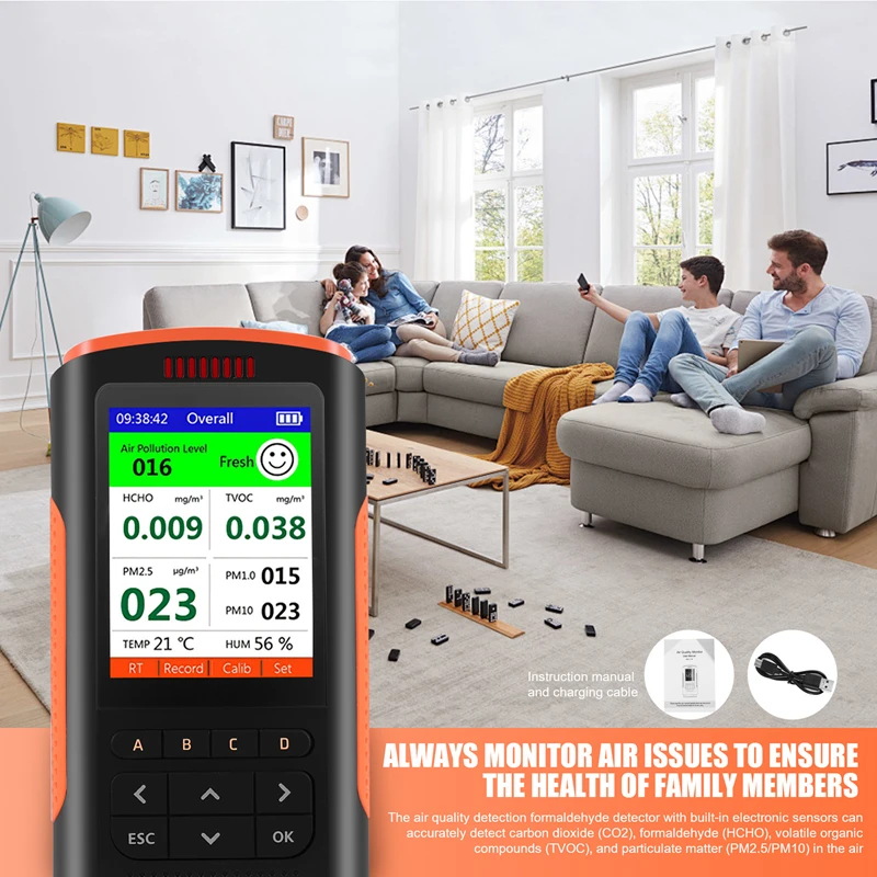 Новый детектор формальдегида, монитор качества воздуха PM 2,5, портативный дисплей, измеритель загрязнения воздуха, мини-тестер пыли для домашнего автомобиля