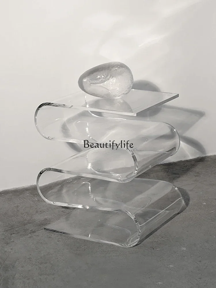 طاولة قهوة من الأكريليك الشمالي، رف مجلة ذو حافة شخصية، بسيط وعصري