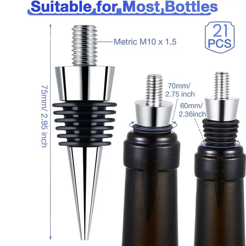 ABUN 21Pcs Bottle Stopper Set, Zinc Alloy Wine Bottle Stopper Kits, Reusable Wine Corks, DIY Handle Design, Black+Silver