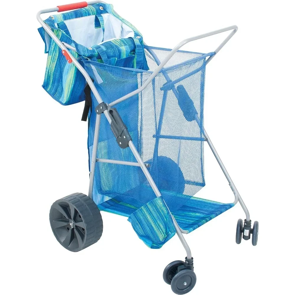 

Beach Wonder Wheeler Deluxe Utility, Lawn, and Beach Foldable Cart, Blue Print