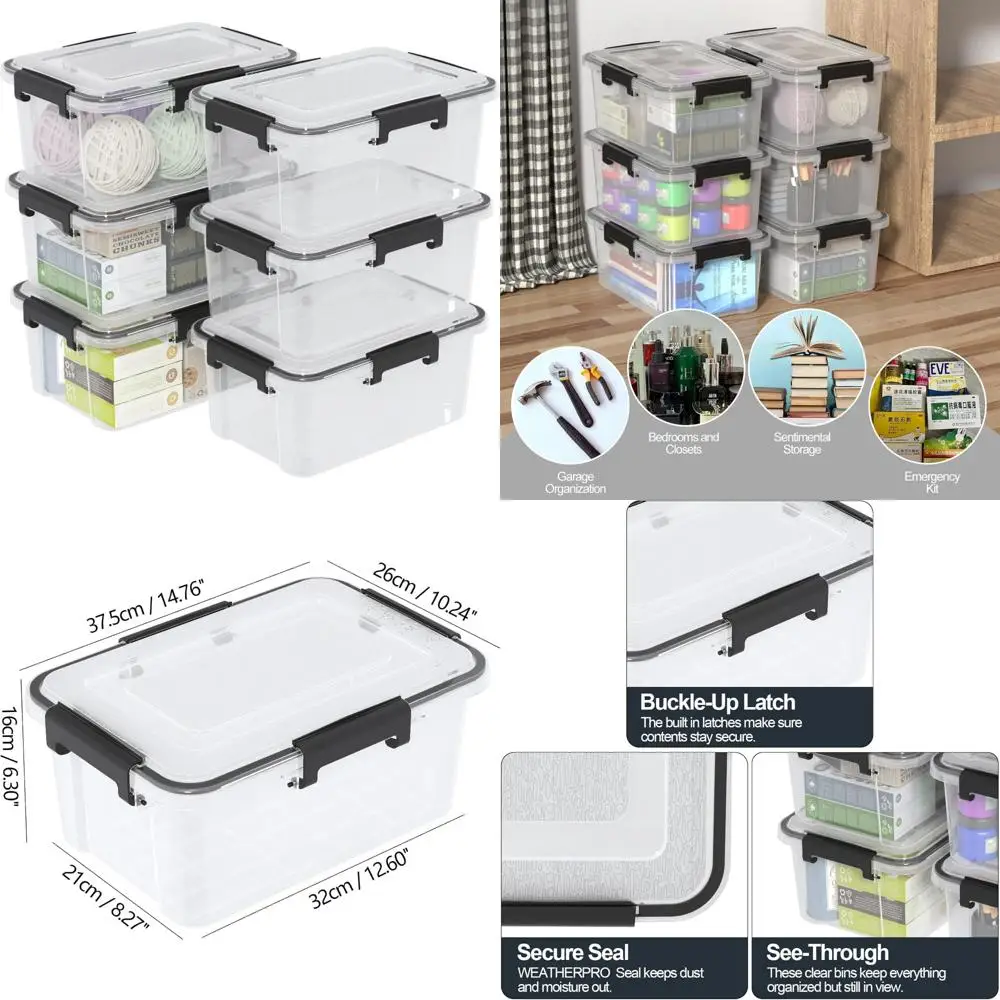 

6-Pack Stackable Clear Plastic Storage Bins with Latched Gasket Lids