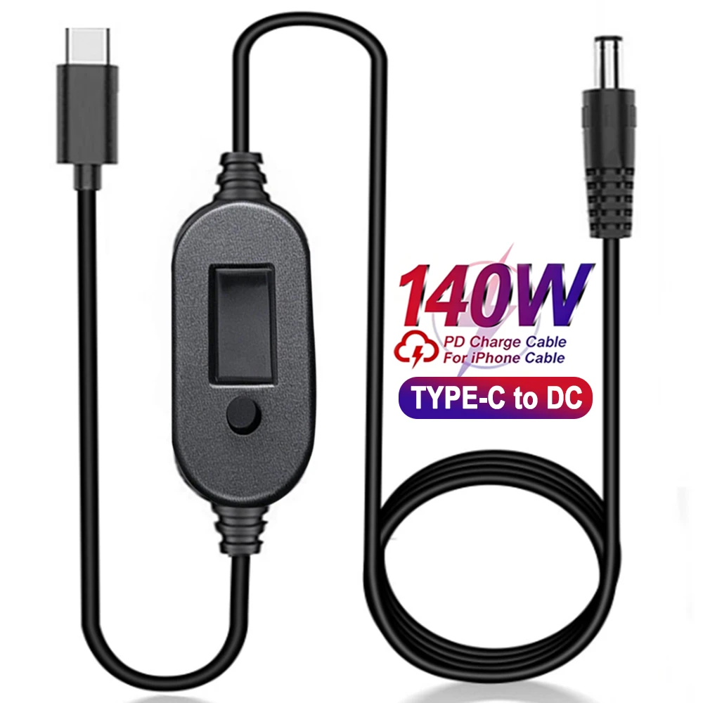 140W Digital Display USB C Data Cord 5V/9V/12V/15V/20V/28V Adjust Voltages Type C Male To DC for Routers Camera LCD Monitors