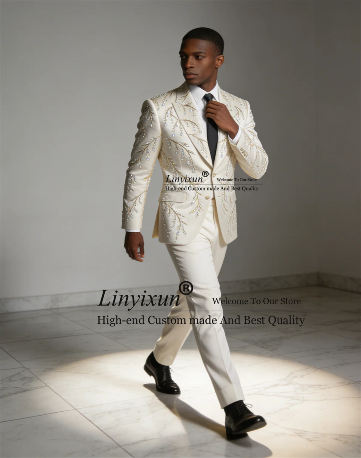 

Sparkly Rhinestone Diamond Men Suits 2 Piece Sets Groom Tuxedos Customized Male Blazers Birthday Wedding Slim Fit Ropa hombre