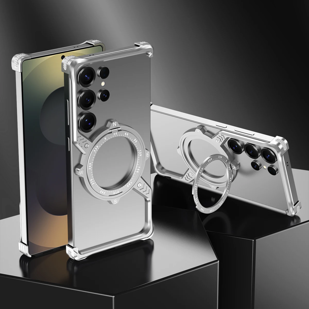 

For Samsung s25 ultra borderless aluminum armor phone Case For Galaxy s25 s24 s23 ultra rotating bracket magnetic metal Case