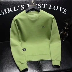 Spring Autumn Men's Trendy Simple Casual Print All Match Sweatshirt Y2K Streetwear Round Neck Long Sleeve Loose Pullover Hoodies