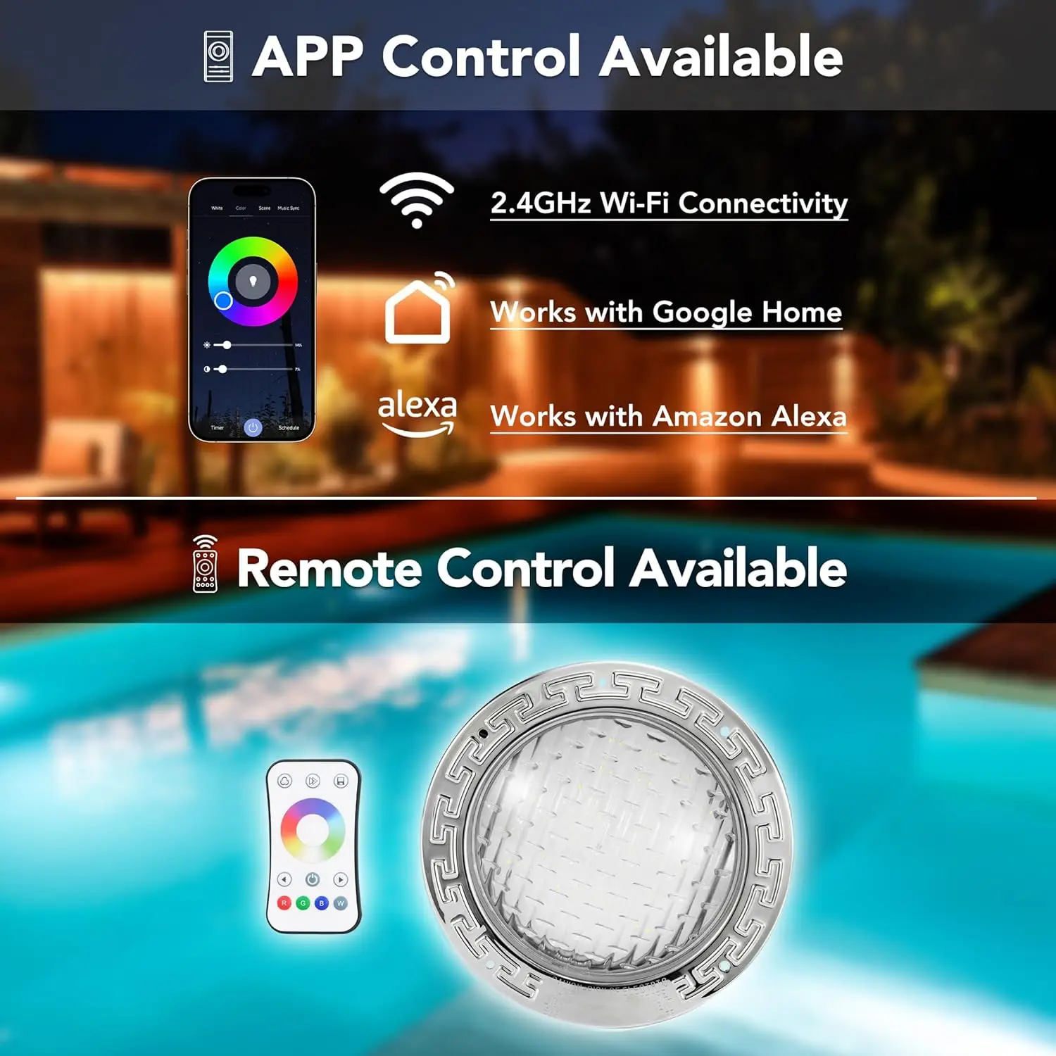 PN01DC LED Inground Pool Lighting System RGBW Color Change 10 Inch 50W, Remote/App Control, 120V AC, 100 Feet Cord·Hot Sale