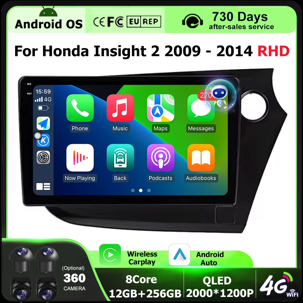 Android 16 Auto For Honda Insight 2 2009- 2014 RHD Car Radio Multimedia Video Player GPS Navigation Stereo BT Carplay Head Unit