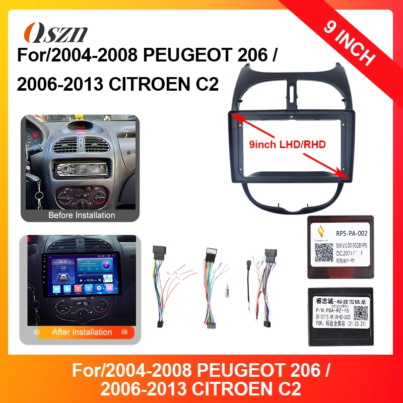 

9-дюймовая 2Din рамка приборной панели автомобиля CAR DVD рамка радио панель рамка навигационная панель для Peugeot 206 2000-2010/2006-2013 CITROEN C2
