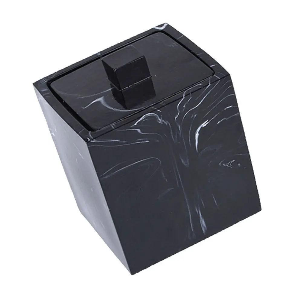 

Resin Marble Cotton Swabs Holder Storage Box Black Lid Dustproof Organizer for Makeup Cotton Pads Toothpicks Small Accessories