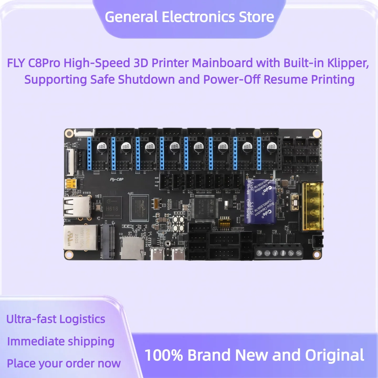FLY C8Pro High-Speed 3D Printer Mainboard with Built-in Klipper, Supporting Safe Shutdown and Power-Off Resume Printing