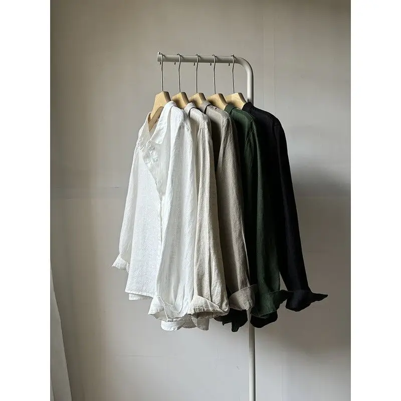 

Casual Loose Pure Color Linen irt Women's Simple Versatile Loose Fit Fem Model Thin Six Sve Winter Collection