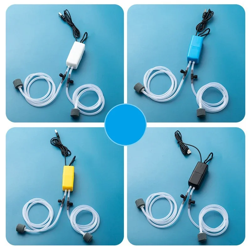 1pc buraco duplo tanque de peixes oxigênio aquário bomba ar com usb doméstico mini compressor ar acessórios preto/branco/azul/amarelo