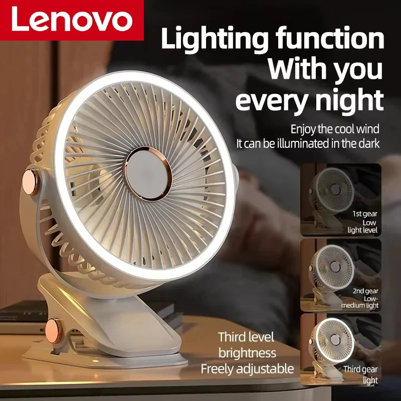 

Lenovo Camping Fan Rechargeable Desktop Air Circulator Wireless Ceiling Electric Fan With LED Light Clip-on Home Fan 8000mAh New