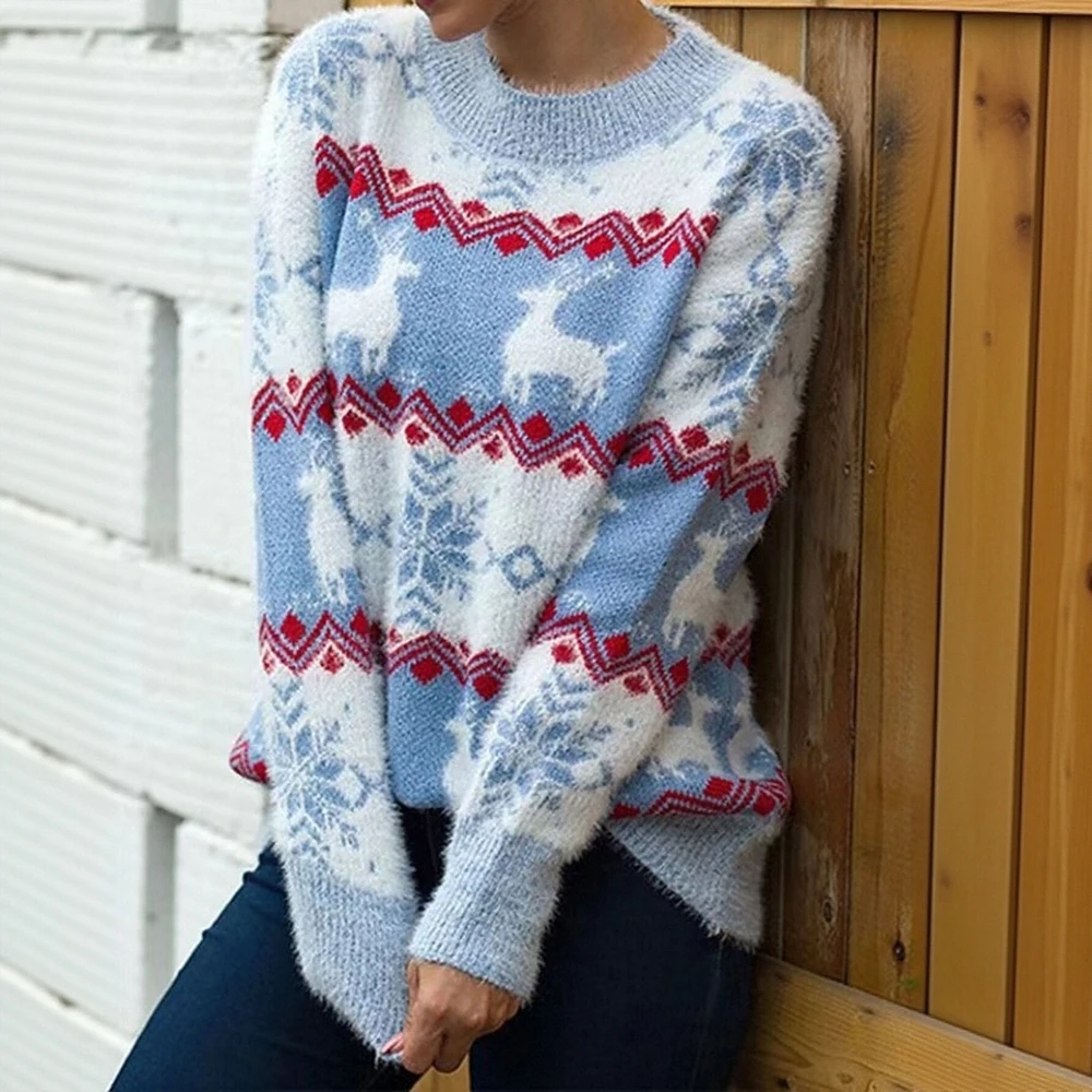 

Женский повседневный базовый свитер с длинным рукавом и круглым вырезом с принтом, осень-зима, повседневная одежда