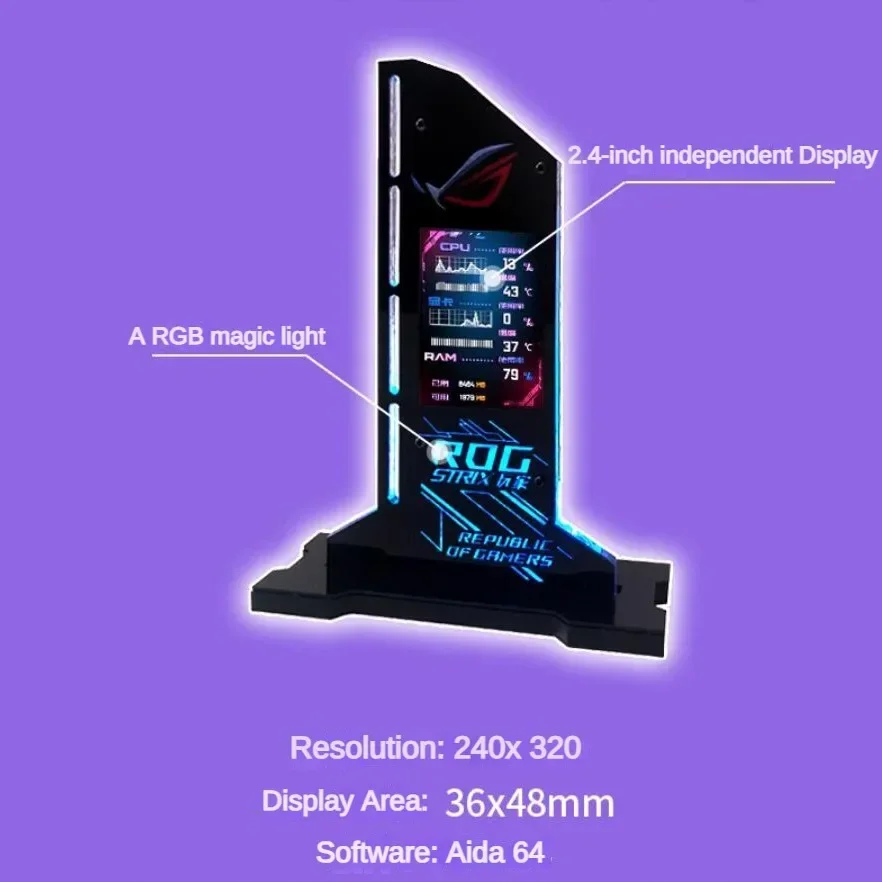 2.4 inch LCD Display Graphic Video Card Bracket VGA Holder Support RGB CPU GPU RAM Monitor AIDA64 for PC Gamer Cabinet