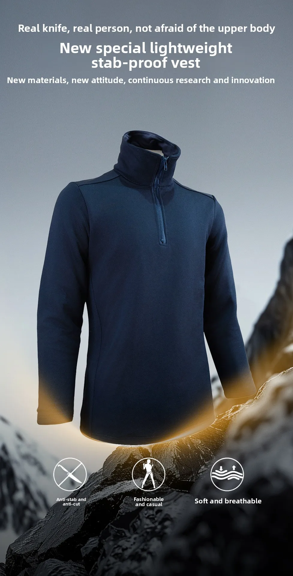 

Lightweight Soft Invisible Stab-proof Clothing Anti-cut and Stab-proof Long-sleeved T-shirt Soft Armor Tactical Sweater