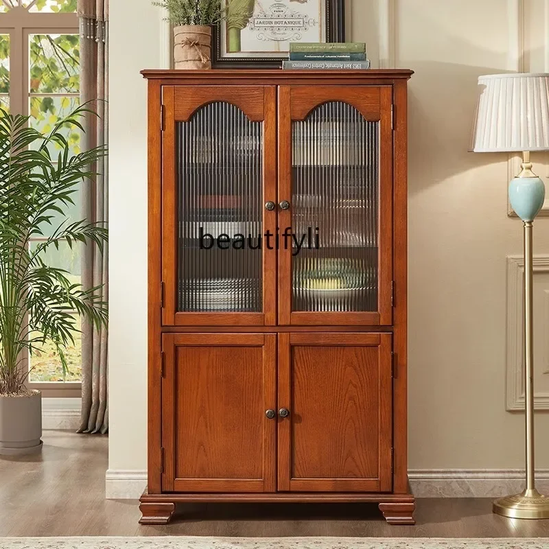 

American solid wood double door wine cabinet retro bookcase living room dining side bedroom storage TV side cabinet