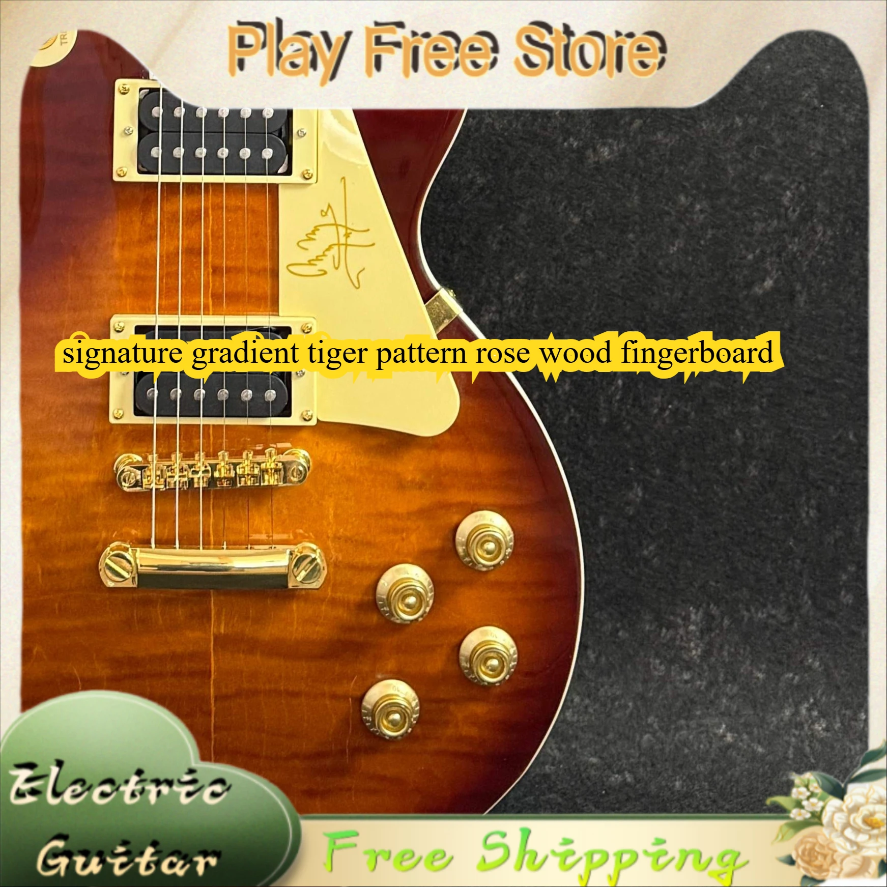 

LPI Electric Guitar Signature Gradient Tiger Pattern Rose Wood Fingerboard Beige Protective Plate Shell Inlay Product Record