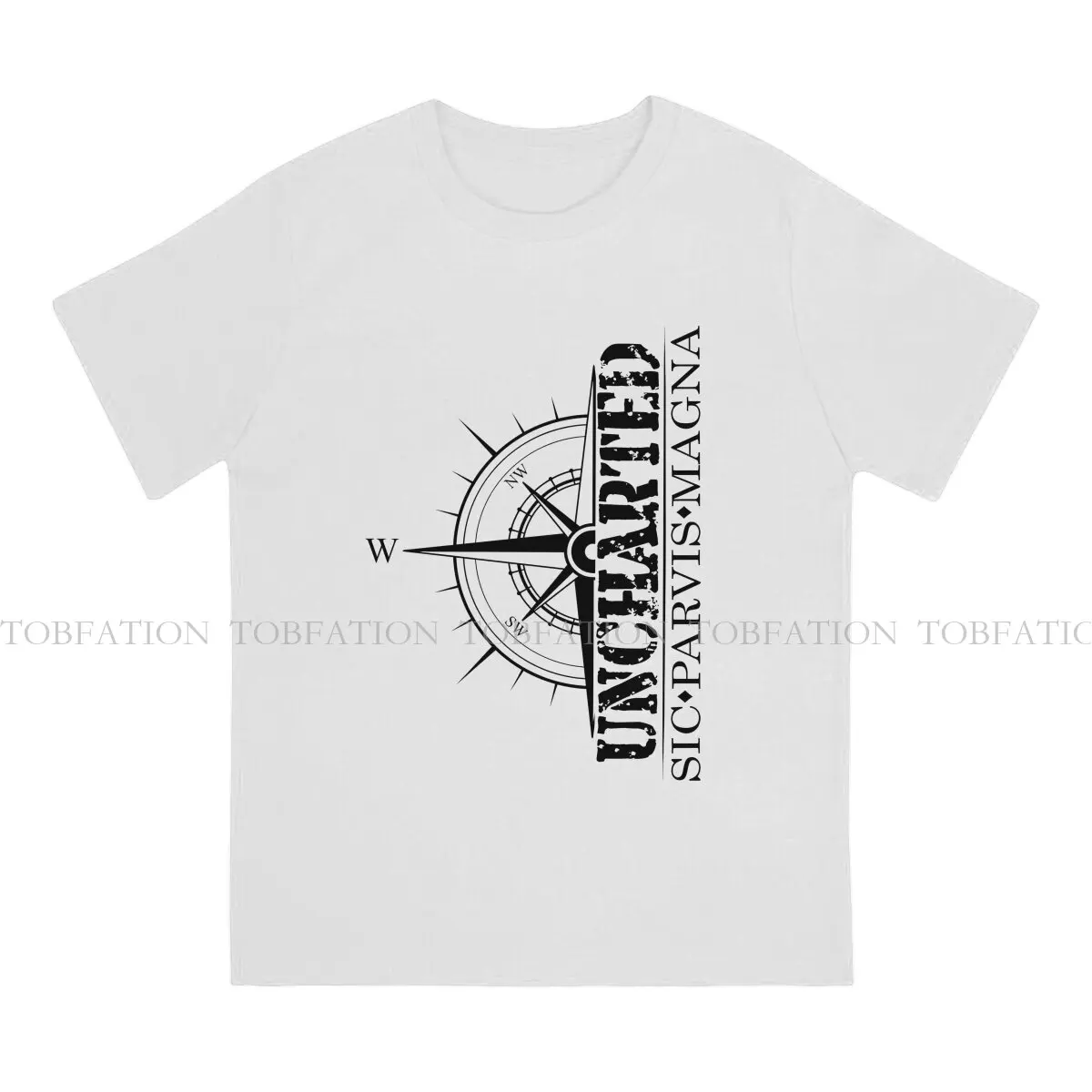 Uncharted TShirt for Men Sic Parvis Magna With Compass Humor Summer Tee T Shirt High Quality Trendy