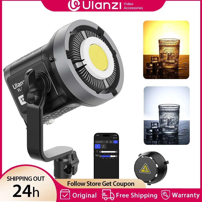 Ulanzi VL-120Bi VL-120C 120W V-Mount COB Video Light Wireless APP Control 2700K-6500K CRI＞95 for Video Photography Studio