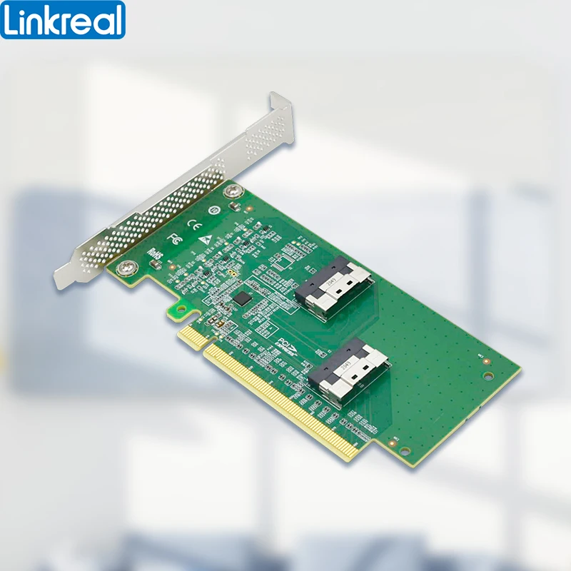 Linkreal PCI Express x16 to Two SlimSAS SFF-8654 8i Adapter-LRNV9F14