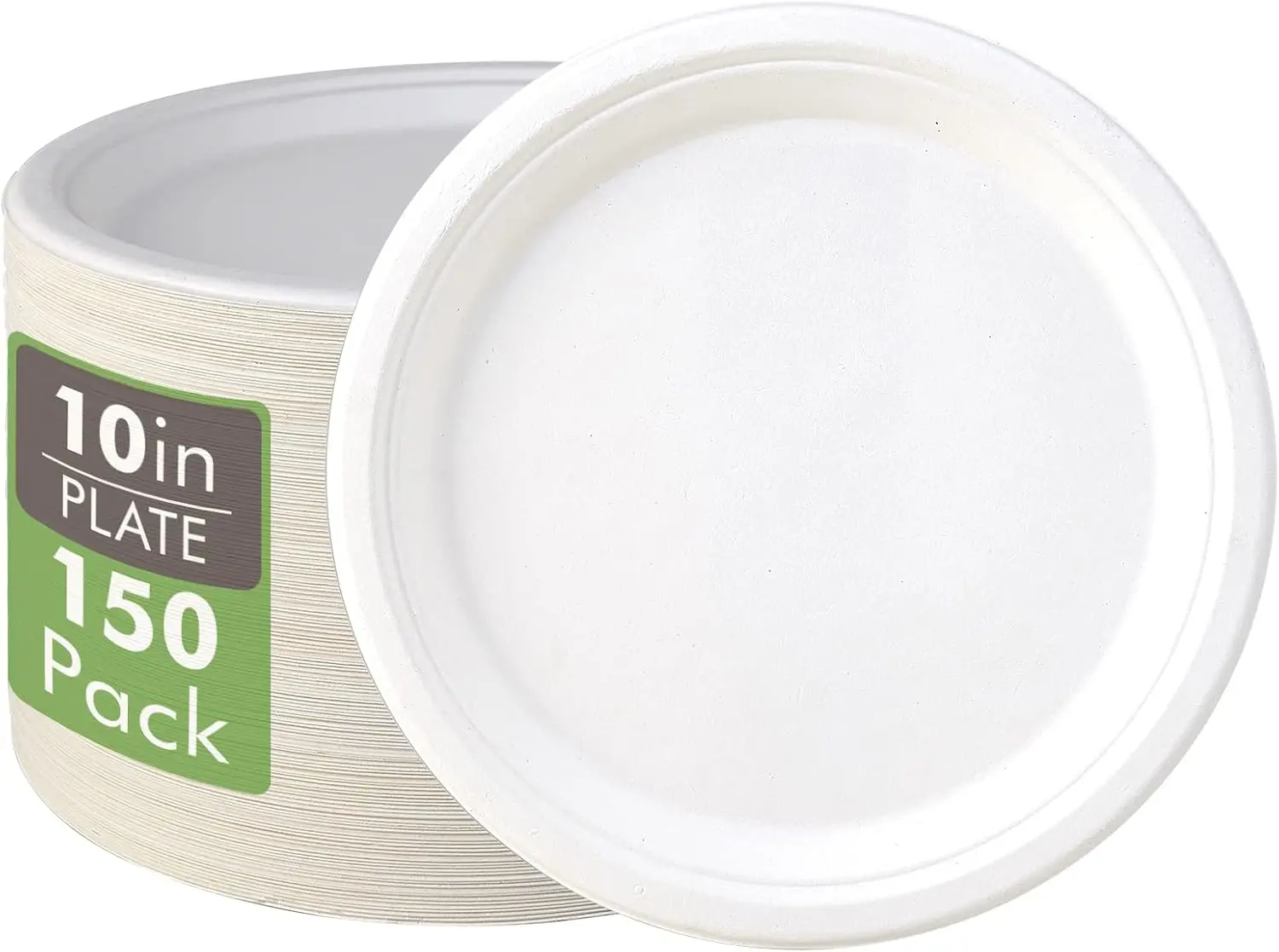 

150 Pack Compostable Disposable Paper Plates 10.25 inch Super Strong Paper Plates 100% Bagasse