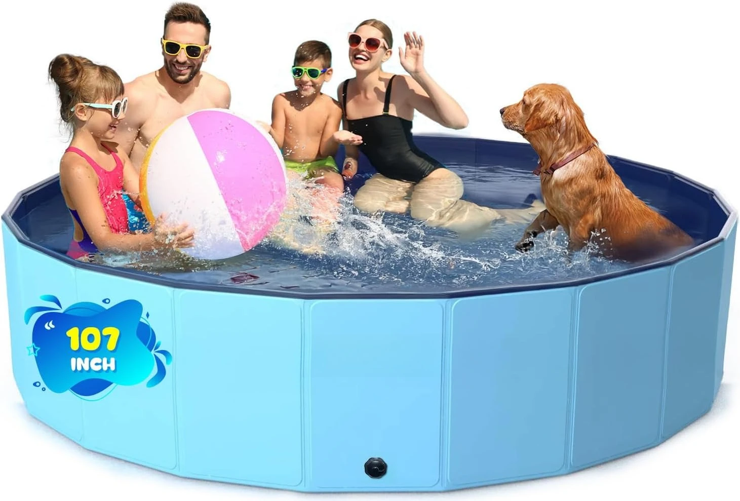 

107 Inch Foldable Dog Pool, Extra Large Collapsible Hard Plastic Dog Kiddie Swimming Pool, Portable Pet Bath Tub Wading Pools