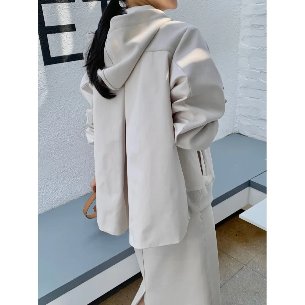 

Корейская шикарная толстовка с капюшоном и юбка с высоким разрезом, женский модный комплект из двух предметов, повседневный удобный комплект на весну, осень и зиму