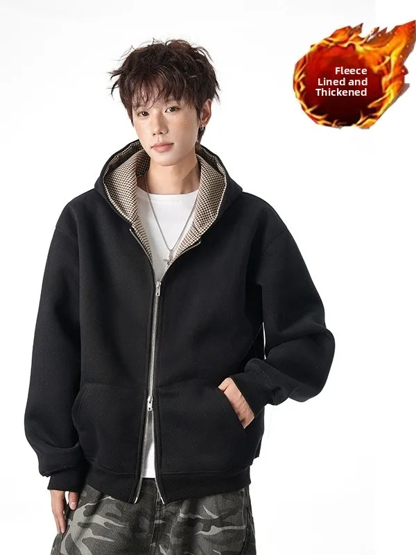 

Мужской кардиган-толстовка Thiened Fce с капюшоном, цветной, с двойной молнией, осенне-зимний, повседневный, верхняя одежда