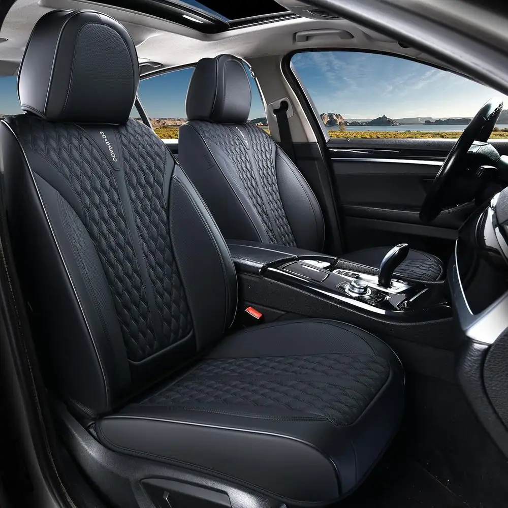 

ront Seat Covers, Waterproo Seat Covers, 2 Pack Nappa Leather Car Seat Covers, Black Covers or Cars, Automotive Covers