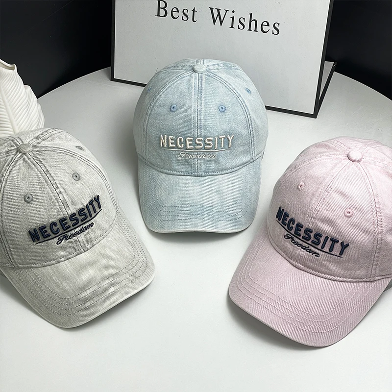 

Washed Denim Baseball Cap Letter Embroidery Soft Top Spring Summer Duckbill Hat for Men And Women Casual Style Cotton Cap